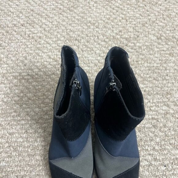 Earth Malta Suede Leather Chunky Heeled Ankle Boot, Black Blue Boho Patchwork - Picture 5 of 11